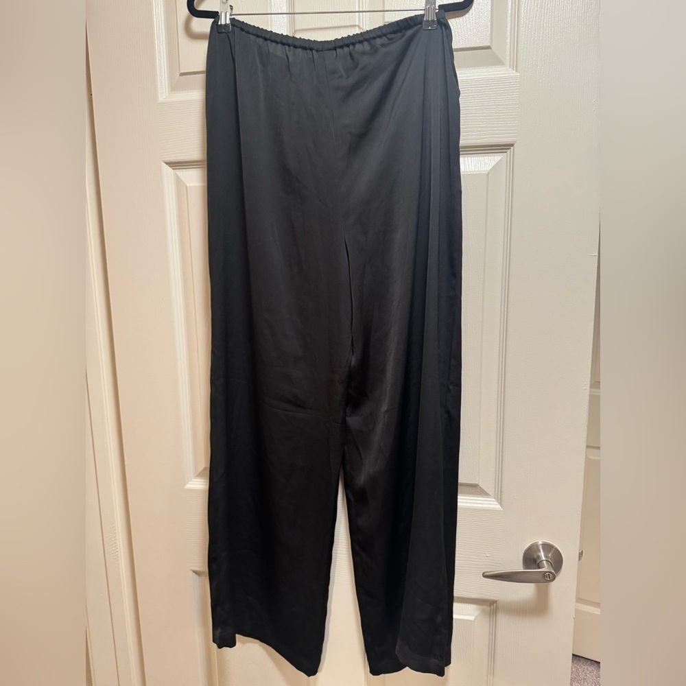 Open Edit Icon Pull On Wide Leg Satin like Pants - Picture 12 of 13